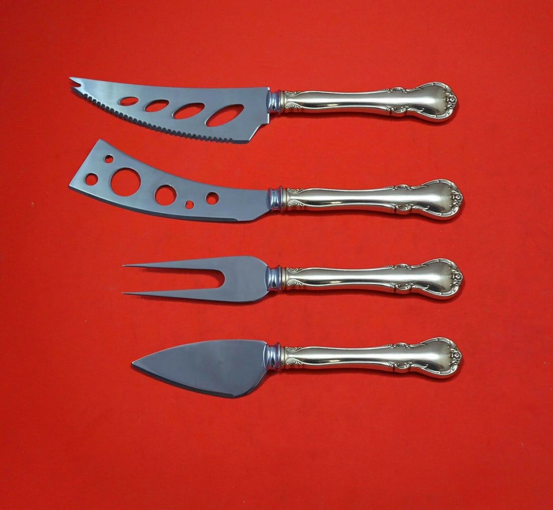 Towle French Provincial Sterling Silver 4pc Deluxe Charcuterie Set: Towle French Provincial Sterling Silver 4pc Deluxe Charcuterie Set Elevate your entertaining with this exquisite French Provincial Deluxe Charcuterie Set by Towle. Crafted from sterling silver with ho