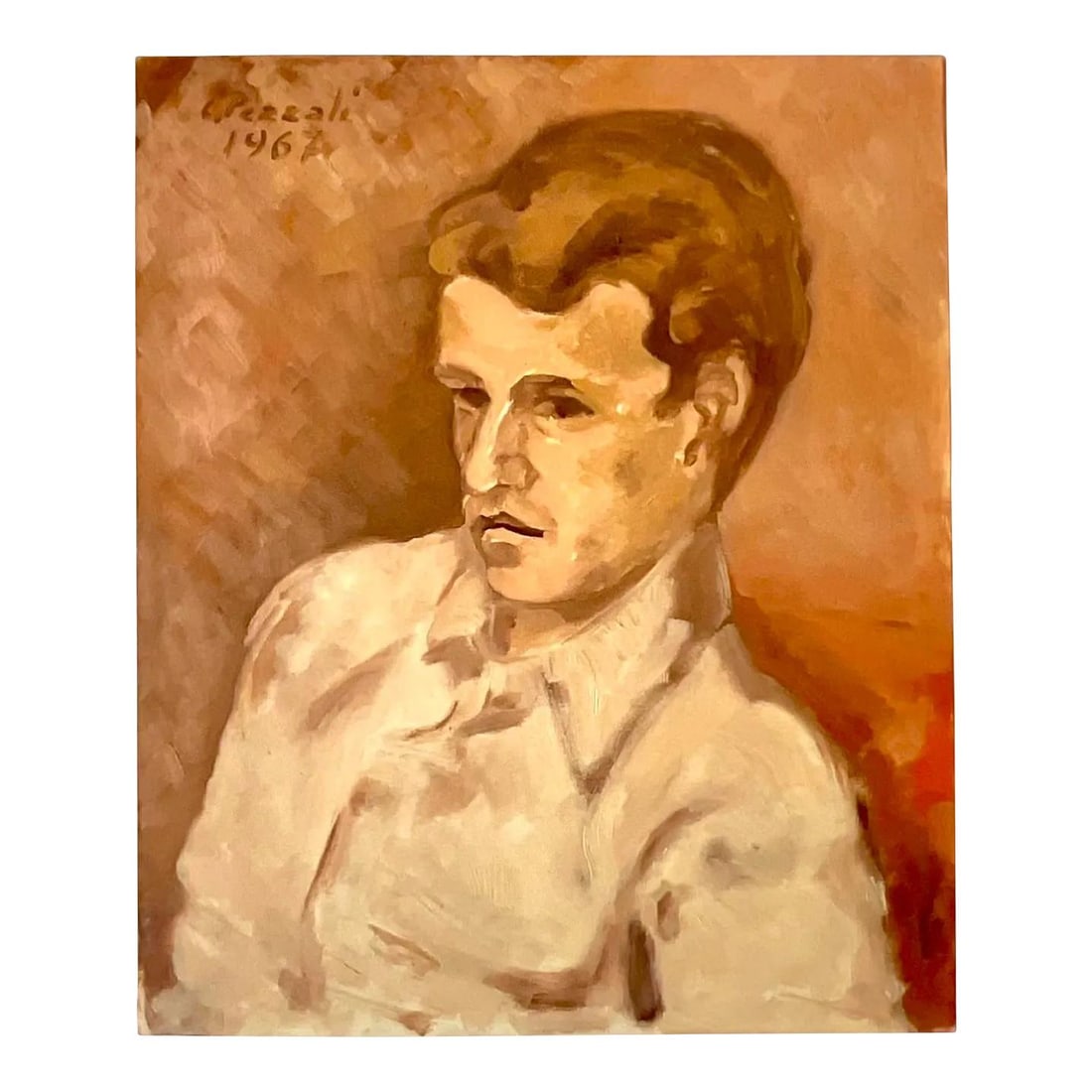 Vintage Italian Signed Oil Portrait Painting 1962 Chic Young Man: Vintage Italian Signed Oil Portrait Painting 1962 Chic Young Man Discover a stunning vintage original oil portrait painting from 1962, showcasing a chic representation of a young man. This exquisite p