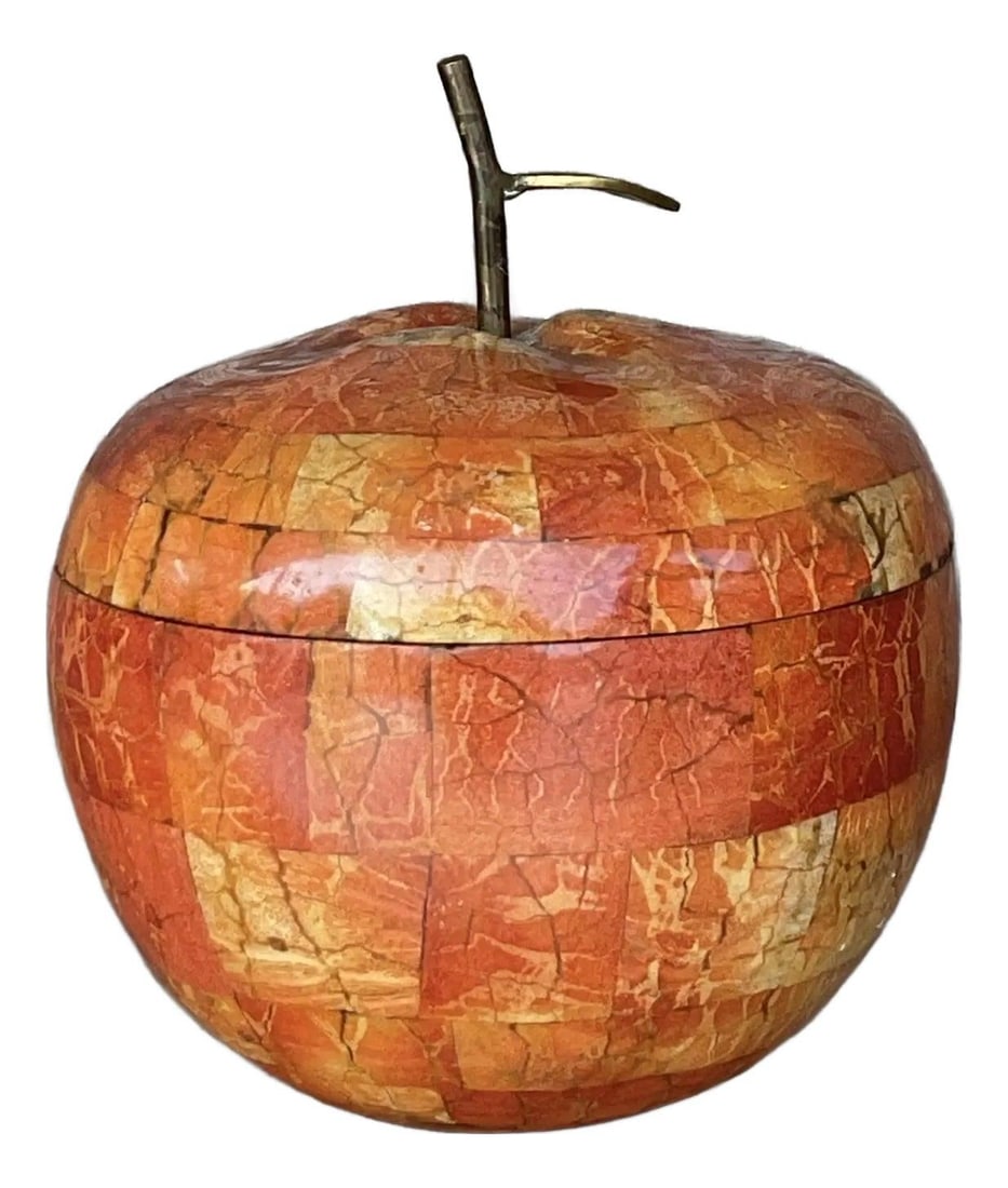 Vintage Maitland Smith Tessellated Stone Apple Box with Brass Leaf (1 of 10)