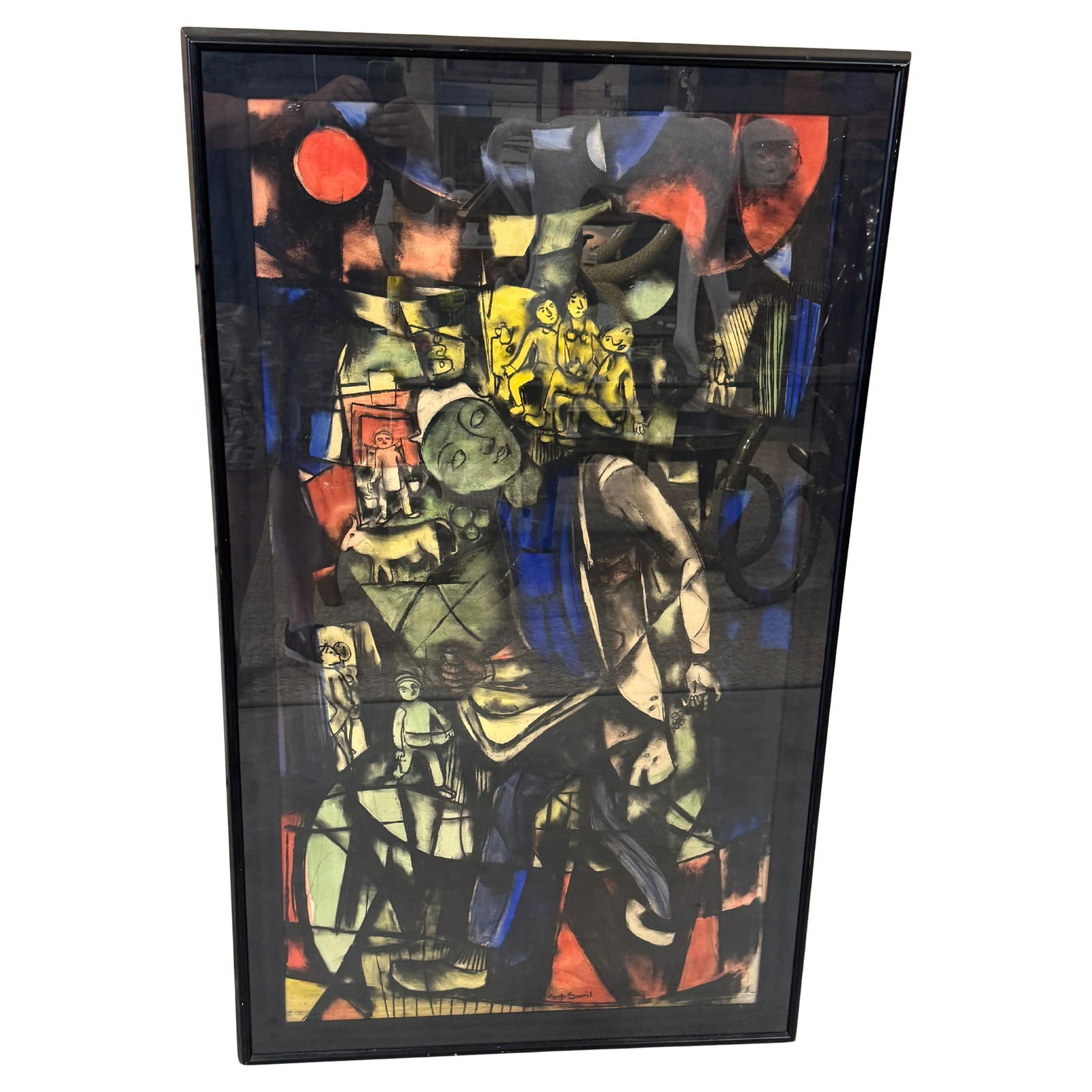 Dutch Modernist Mixed Media Allegorical Composition by Amp Smit on Paper 1980s: Dutch Modernist Mixed Media Allegorical Composition by Amp Smit on Paper 1980s This Dutch modernist allegorical composition by Anthonie Theodorus "Amp" Smit, created in the 1980s, features a psycholog