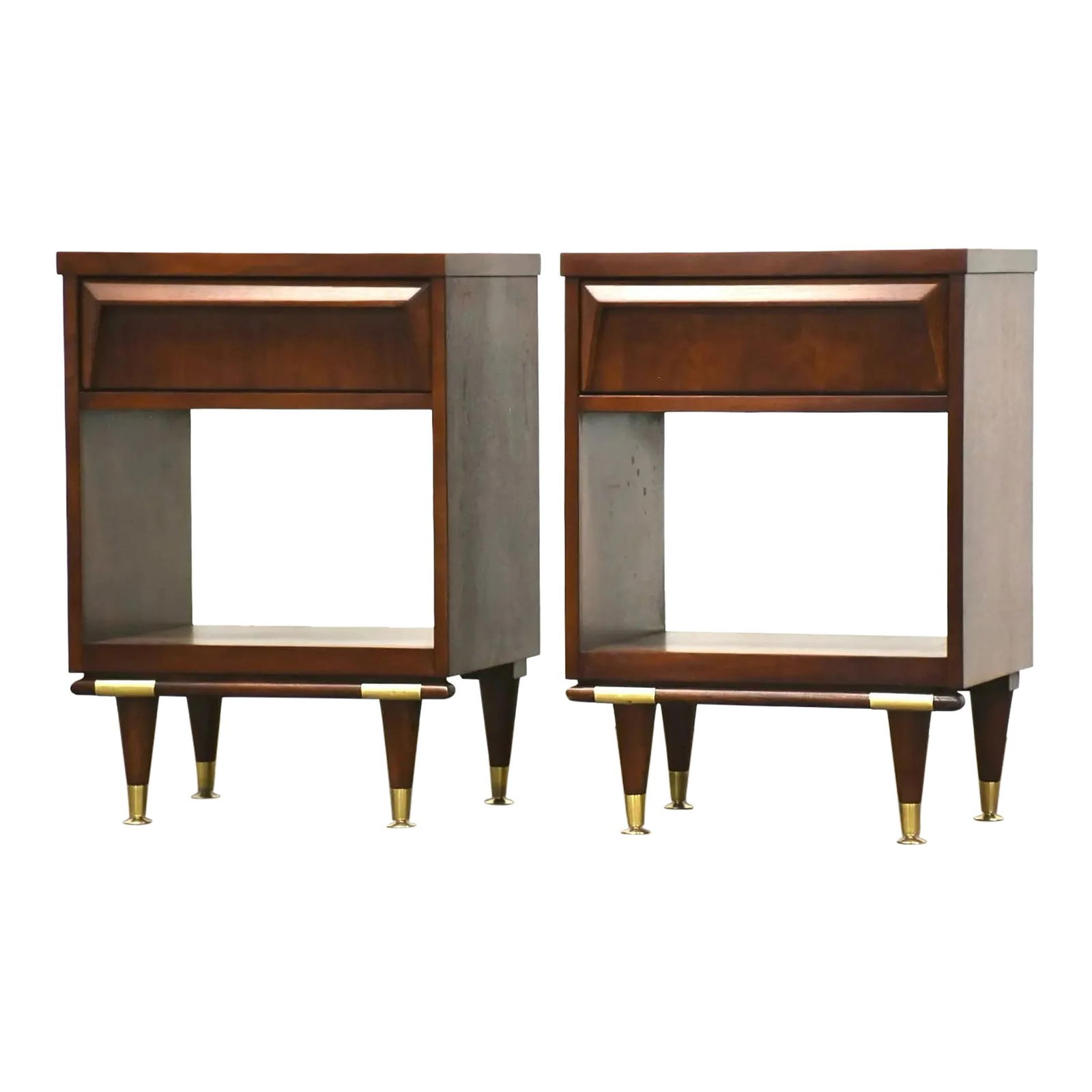 Mid-Century Modern Walnut Nightstands Pair Professionally Refinished (1 of 9)