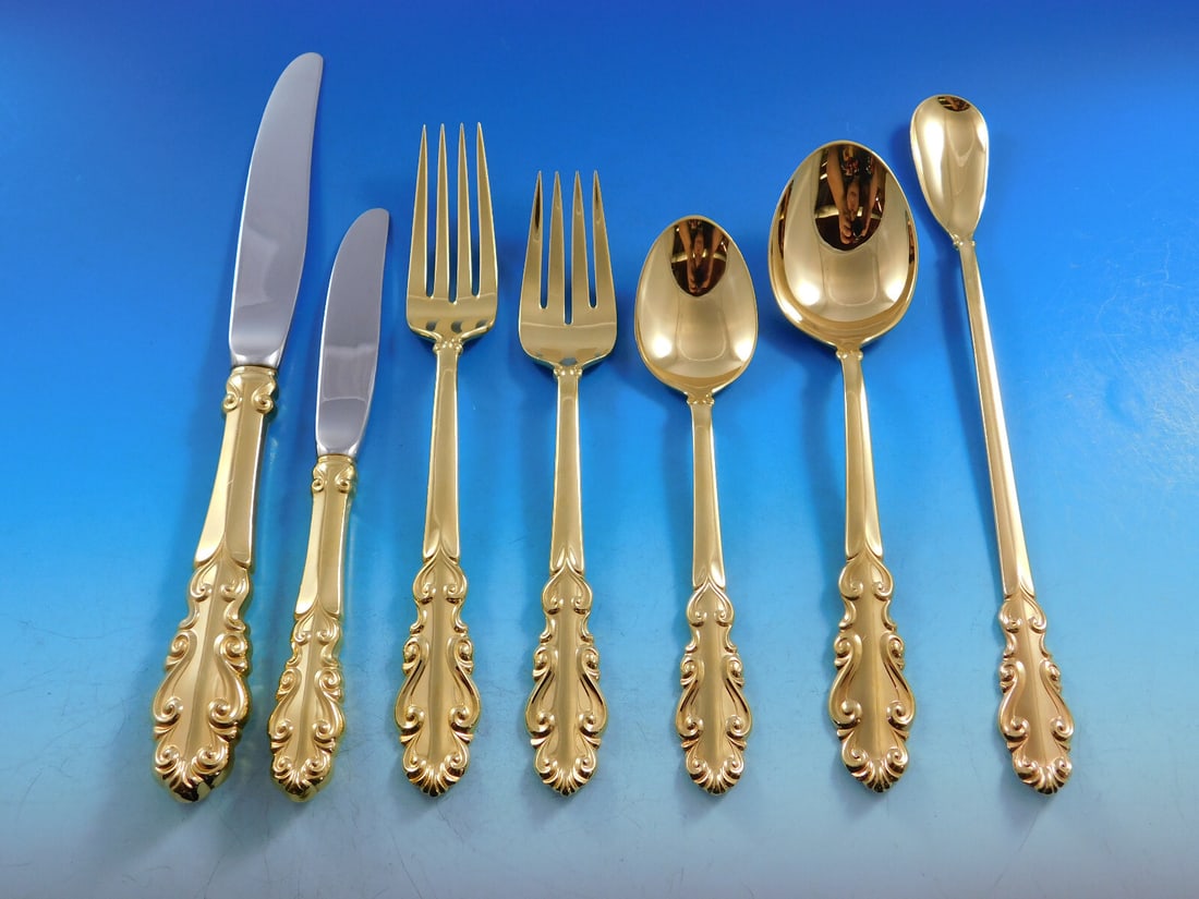 Towle Esplanade Gold 91-Piece Sterling Silver Flatware Set for 12 with Storage Chest: Towle Esplanade Gold 91-Piece Sterling Silver Flatware Set for 12 with Storage Chest Introducing the Esplanade Gold by Towle Sterling Silver Flatware Set, an exquisite 91-piece collection designed for