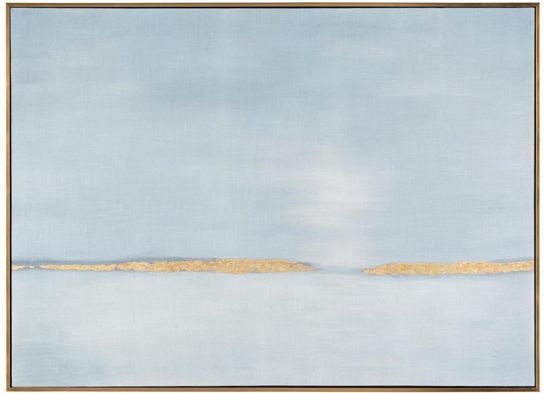 Claire Gowdy Gold Leaf Fabric Art 40 x 55 Inches: Claire Gowdy Gold Leaf Fabric Art 40 x 55 Inches Elevate your space with this stunning fabric art piece by Claire Gowdy, titled 'Linen Dreams Gold.' This elegant artwork features a horizontal orientat