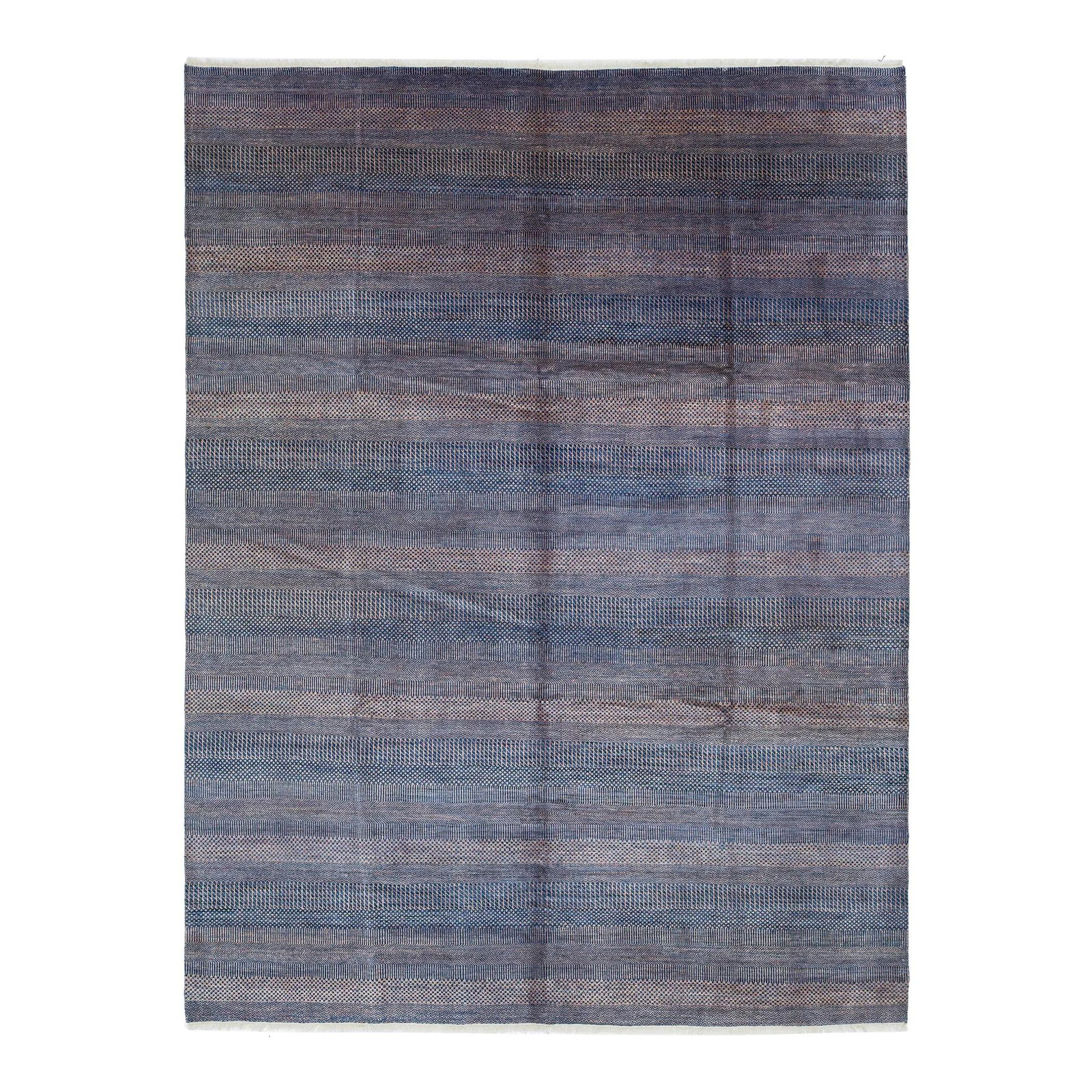 Hand-Knotted Blue Wool Rug with Geometric Design 9'2 x 12'2: Hand-Knotted Blue Wool Rug with Geometric Design 9'2 x 12'2 Transform your space with this stunning hand-knotted wool rug, showcasing a contemporary geometric design in a beautiful blue hue. Perfect f