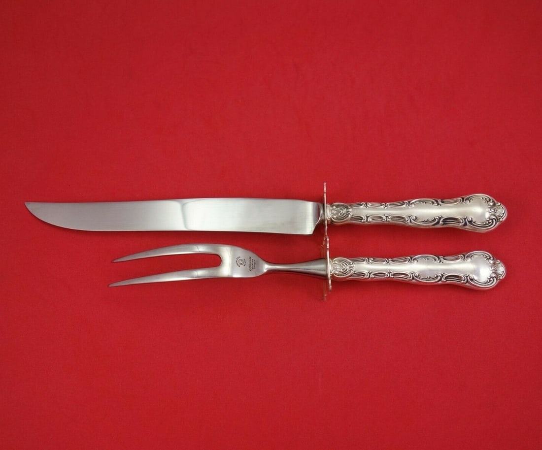 Gorham Strasbourg Sterling Silver Roast Carving Set 2-Piece Antique: Gorham Strasbourg Sterling Silver Roast Carving Set 2-Piece Antique Elevate your dining experience with the Strasbourg by Gorham Sterling Silver Roast Carving Set. This exquisite 2-piece set features