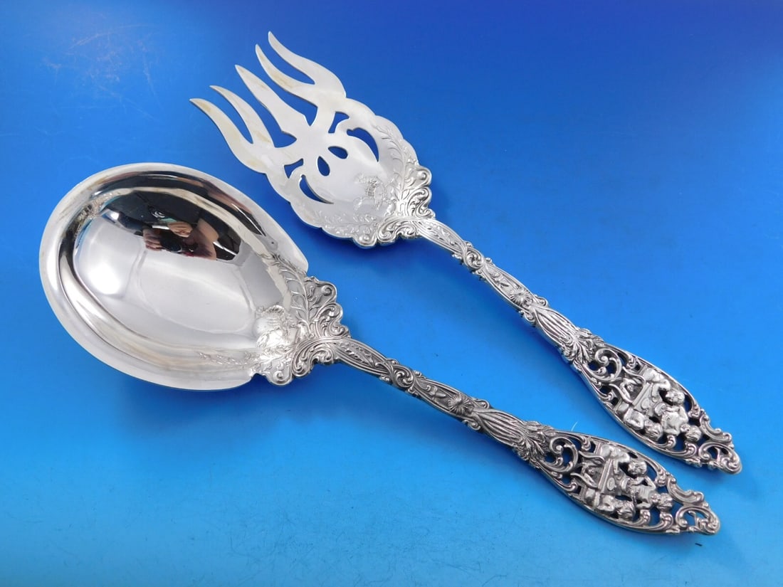 Dominick & Haff Labors of Cupid Sterling Silver Salad Serving Set 10 inch: Dominick & Haff Labors of Cupid Sterling Silver Salad Serving Set 10 inch Elevate your dining experience with this exquisite salad serving set from Dominick & Haff, featuring the elegant Labors of Cup