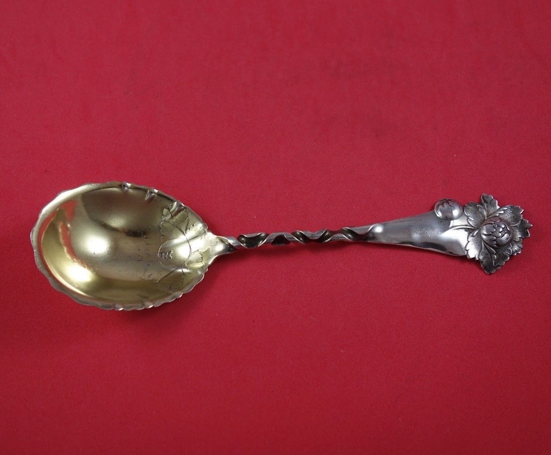 Whiting Number 26 Peony Sterling Silver Preserve Spoon Gold Wash 7 3/4": Whiting Number 26 Peony Sterling Silver Preserve Spoon Gold Wash 7 3/4" This exquisite Preserve Spoon features the Number 26 pattern, also known as Peony, crafted by Whiting. Made from sterling silver