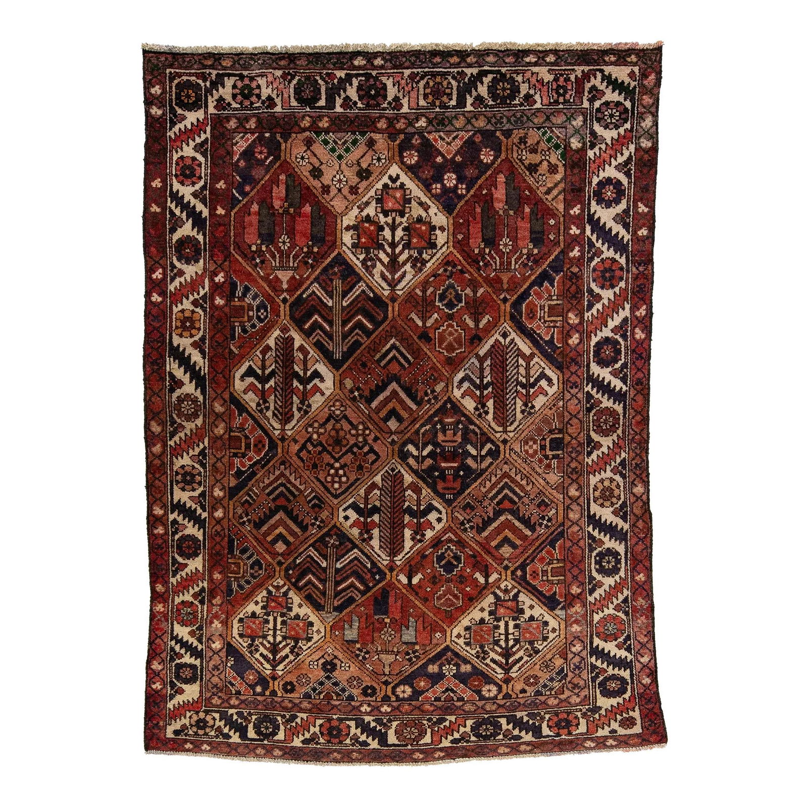 Rust Vintage Bakhtiari Wool Rug 4'8 x 6'6 Handmade Allover Design (1 of 9)