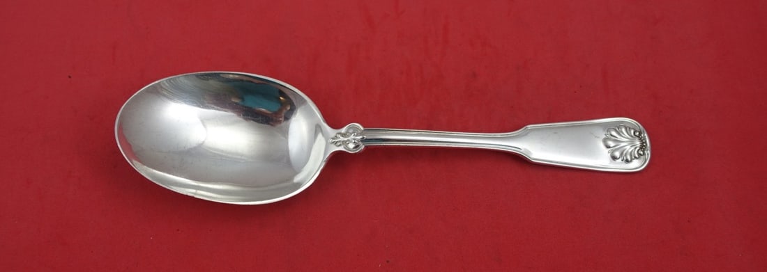 Tiffany & Co Shell and Thread Sterling Silver Serving Spoon 9": Tiffany & Co Shell and Thread Sterling Silver Serving Spoon 9" This exquisite vegetable serving spoon, crafted in the iconic Shell & Thread pattern by Tiffany & Co., showcases the timeless elegance of