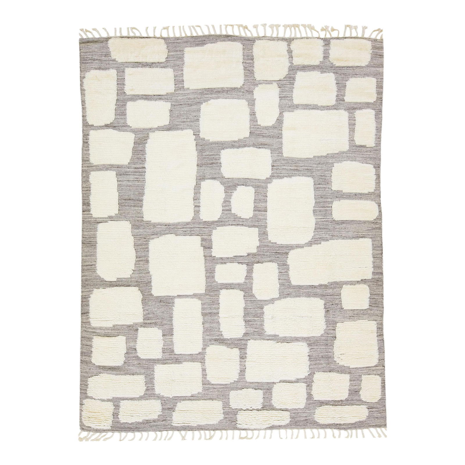 Handmade Moroccan Style Wool Rug 8' x 10' Gray Ivory Motif: Handmade Moroccan Style Wool Rug 8' x 10' Gray Ivory Motif Elevate your space with this exquisite handmade Moroccan style modern wool rug. Featuring a contemporary pattern in soothing ivory hues set a
