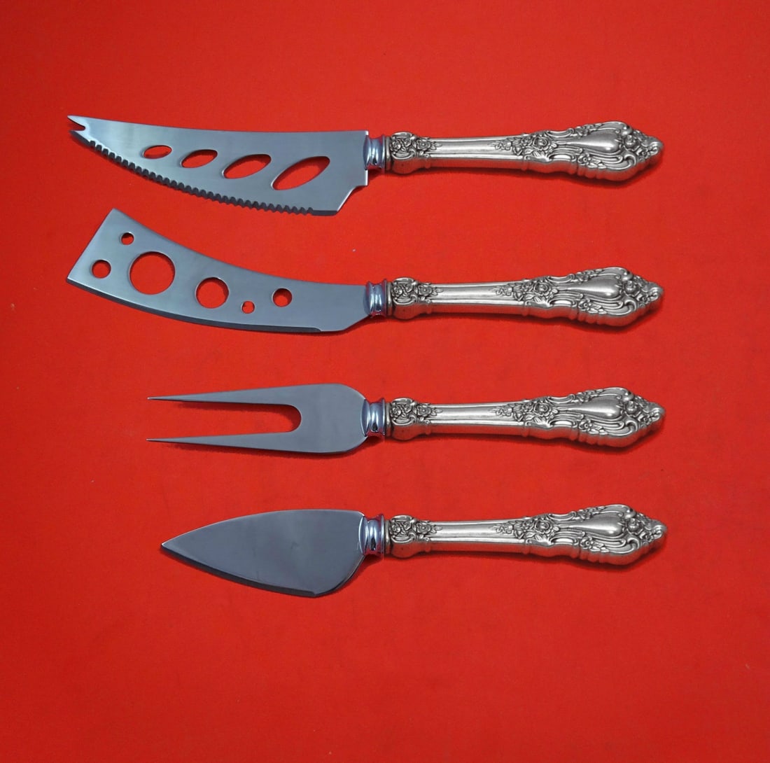 International Sterling Silver 4pc English Gadroon Charcuterie Set: International Sterling Silver 4pc English Gadroon Charcuterie Set Elevate your hosting experience with this exquisite 4-piece Deluxe Charcuterie Set, featuring the elegant English Gadroon pattern by I