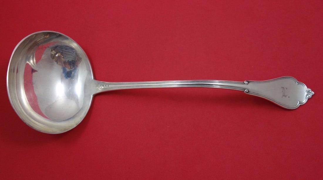 Vanderslice Gothic Eureka Sterling Silver Ladle 13.5 Inch Monogrammed: Vanderslice Gothic Eureka Sterling Silver Ladle 13.5 Inch Monogrammed Discover the exquisite Gothic aka Eureka ladle by Vanderslice, crafted from high-quality sterling silver. This remarkable piece, m