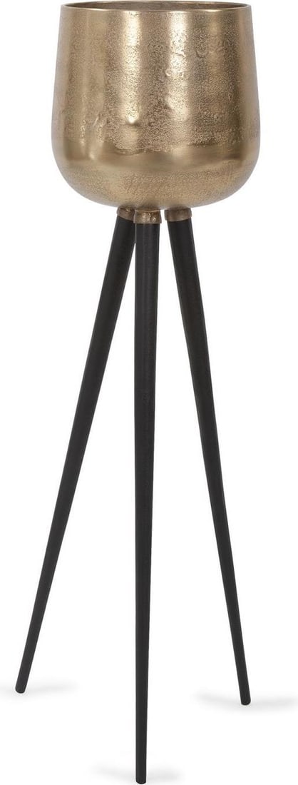 Howard Elliott Matte Black Gold Aluminum Planter 39.75H: Howard Elliott Matte Black Gold Aluminum Planter 39.75H Enhance your space with this Elegant Matte Black & Gold Planter, featuring a sleek matte finish that beautifully contrasts with gold accents. Cr