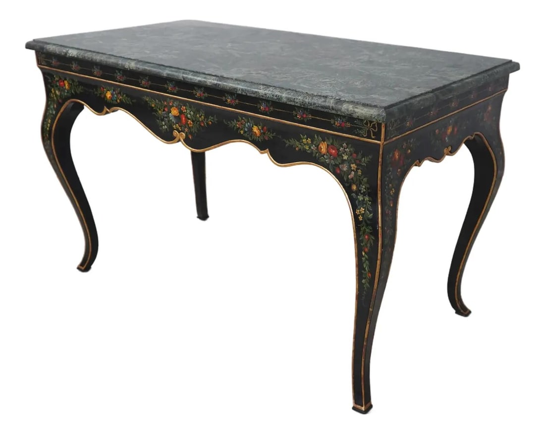 Elegant Venetian Console Table with Marble Top and Hand Painted Floral Design (1 of 10)