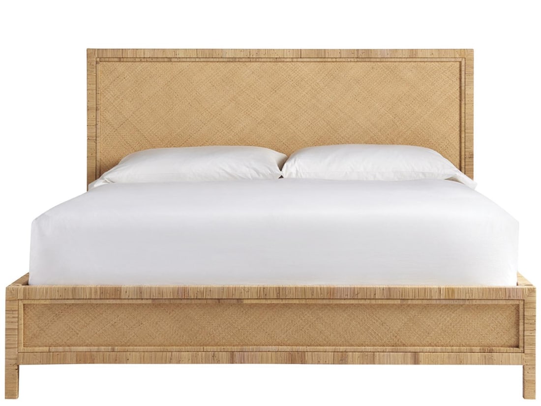 Universal Escape Coastal Style King Bed Frame with Rattan Design: Universal Escape Coastal Style King Bed Frame with Rattan Design Introducing the Escape-Coastal Style King Bed Frame, a perfect blend of elegance and comfort for your bedroom. This bed frame features