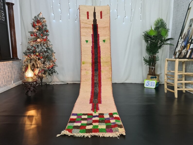 Authentic Handwoven Moroccan Runner Rug 100% Sheep Wool 2 x 10 Feet: Authentic Handwoven Moroccan Runner Rug 100% Sheep Wool 2 x 10 Feet Enhance your space with this Elegant Runner Rug, expertly handwoven in the Atlas Mountains by local Berber women using traditional t