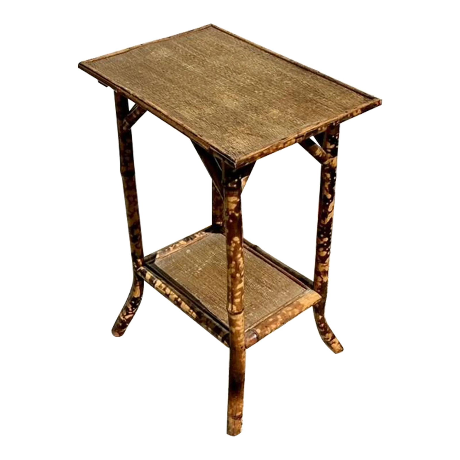 Vintage Burnt Bamboo Coastal Side Table with Woven Design (1 of 7)