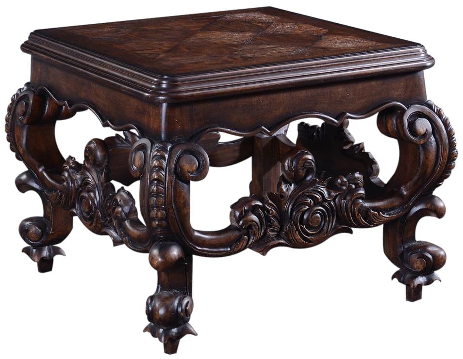 Baroque Rococo Style Carved Wood End Table Distressed Walnut (1 of 3)