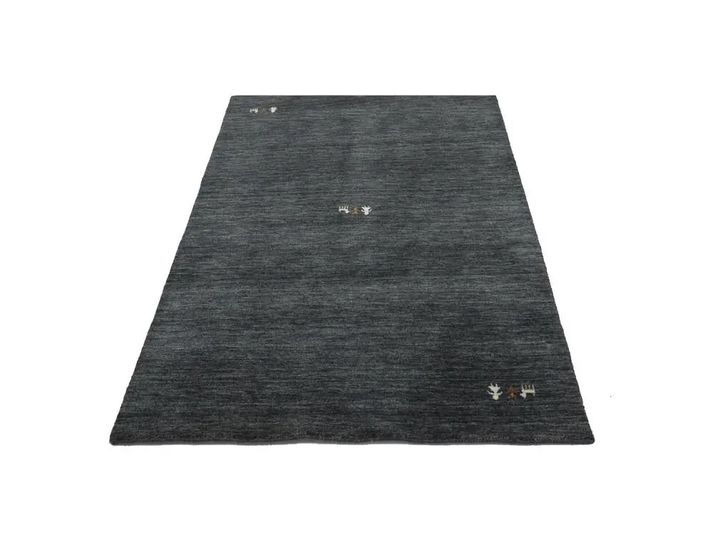 Charcoal Modern 4x6 Wool Gabbeh Area Rug Handmade: Charcoal Modern 4x6 Wool Gabbeh Area Rug Handmade Elevate your living space with this Charcoal Tribal 4X6 Gabbeh Modern Area Rug, expertly crafted from high-quality wool. This hand-loomed area rug fea