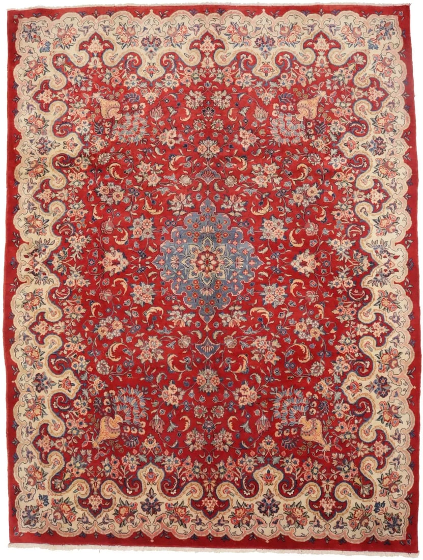 Vintage Floral Handmade Wool Oriental Rug 10x13 Extra-Large: Vintage Floral Handmade Wool Oriental Rug 10x13 Extra-Large This exquisite 10'0 X 13'3 semi-antique handmade oriental rug showcases a stunning floral design, perfect for enhancing the ambiance of your