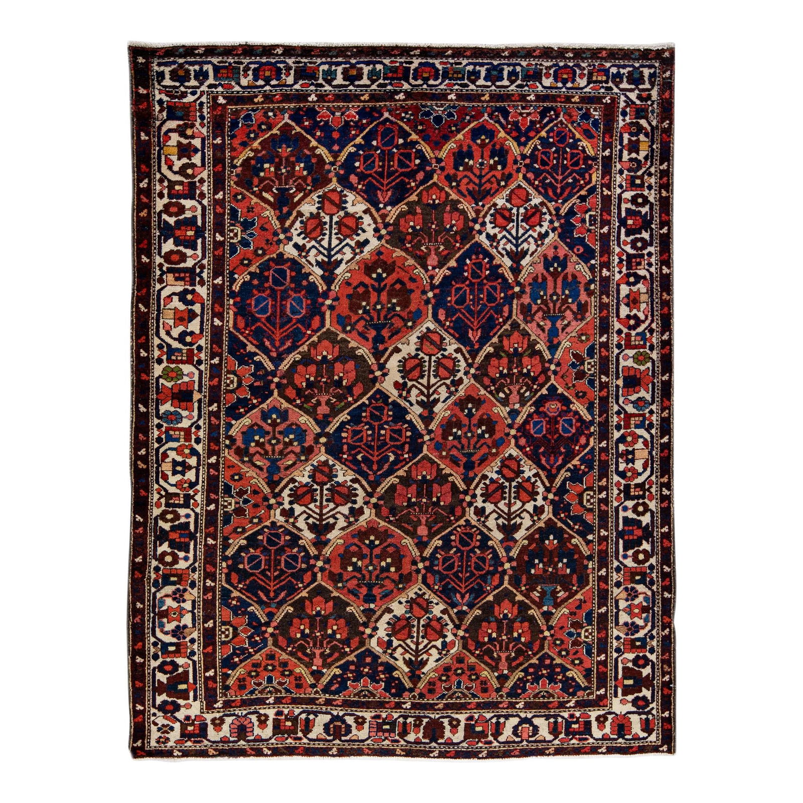 Vintage Handmade Persian Wool Rug Red Geometric Design 4'11" x 6'5": Vintage Handmade Persian Wool Rug Red Geometric Design 4'11" x 6'5" Enhance your living space with this exquisite Vintage Handmade Persian Wool Rug featuring a striking red field adorned with multicol