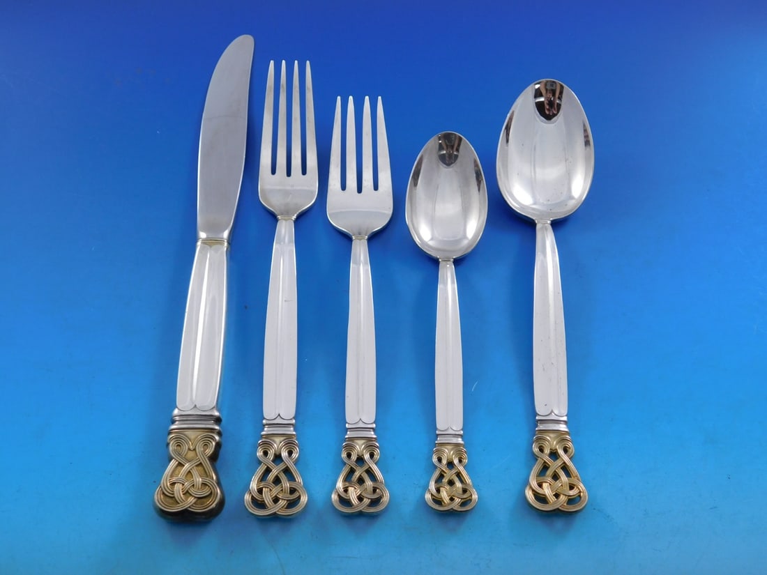 Towle Celtic Weave Gold Sterling Silver Flatware Set 65 Pieces for 12: Towle Celtic Weave Gold Sterling Silver Flatware Set 65 Pieces for 12 Experience the elegance of the Celtic Weave Gold flatware set by Towle, a stunning collection crafted from high-quality sterling s