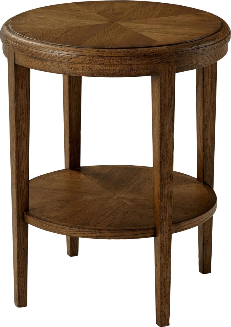 Theodore Alexander Nova Two-Tier Round Side Table in Dusk Finish: Theodore Alexander Nova Two-Tier Round Side Table in Dusk Finish Enhance your living space with this elegant Modern Two-Tier Round Oak Side Table by Theodore Alexander. Featuring a contemporary design