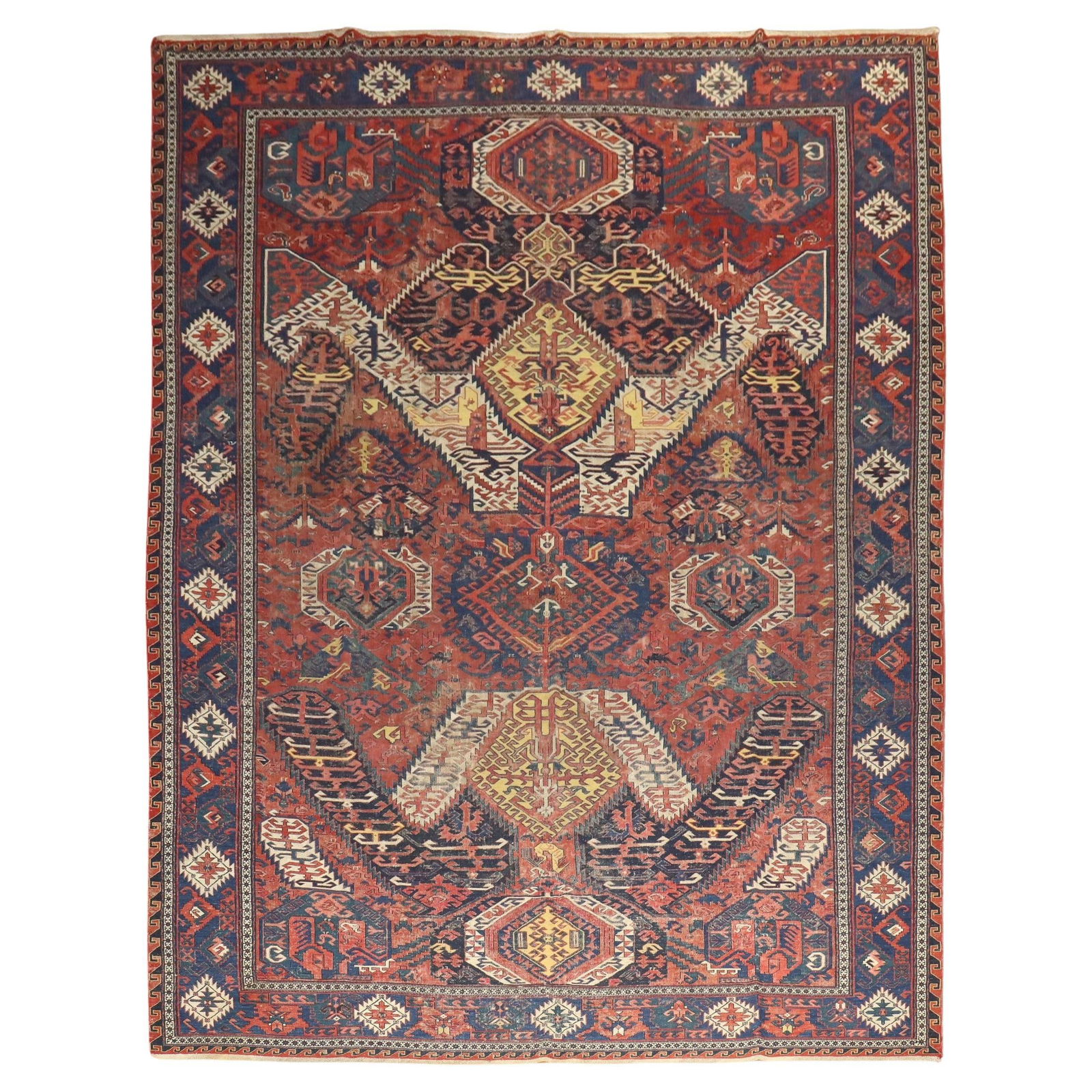 19th Century Kazak Soumac Rug Rare Dragon Medallion 110 x 151 (1 of 18)