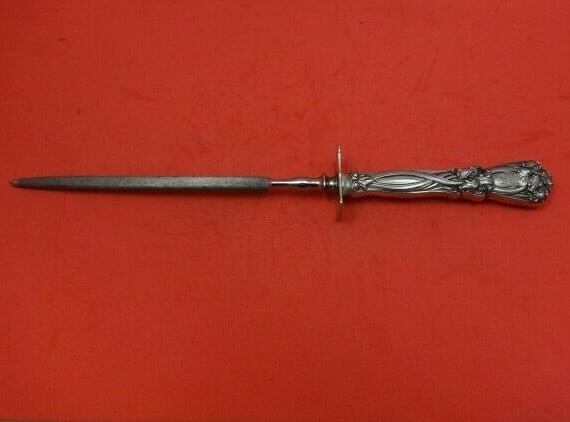 Gorham Durgin Iris Sterling Silver Roast Carving Hone 14 inches: Gorham Durgin Iris Sterling Silver Roast Carving Hone 14 inches This exquisite roast carving hone from the Iris pattern by Durgin-Gorham is crafted from sterling silver and features a hollow handle wi