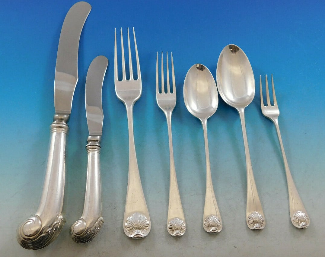 Stieff Williamsburg Shell Sterling Silver Flatware Set 84 pcs Service for 12 (1 of 5)