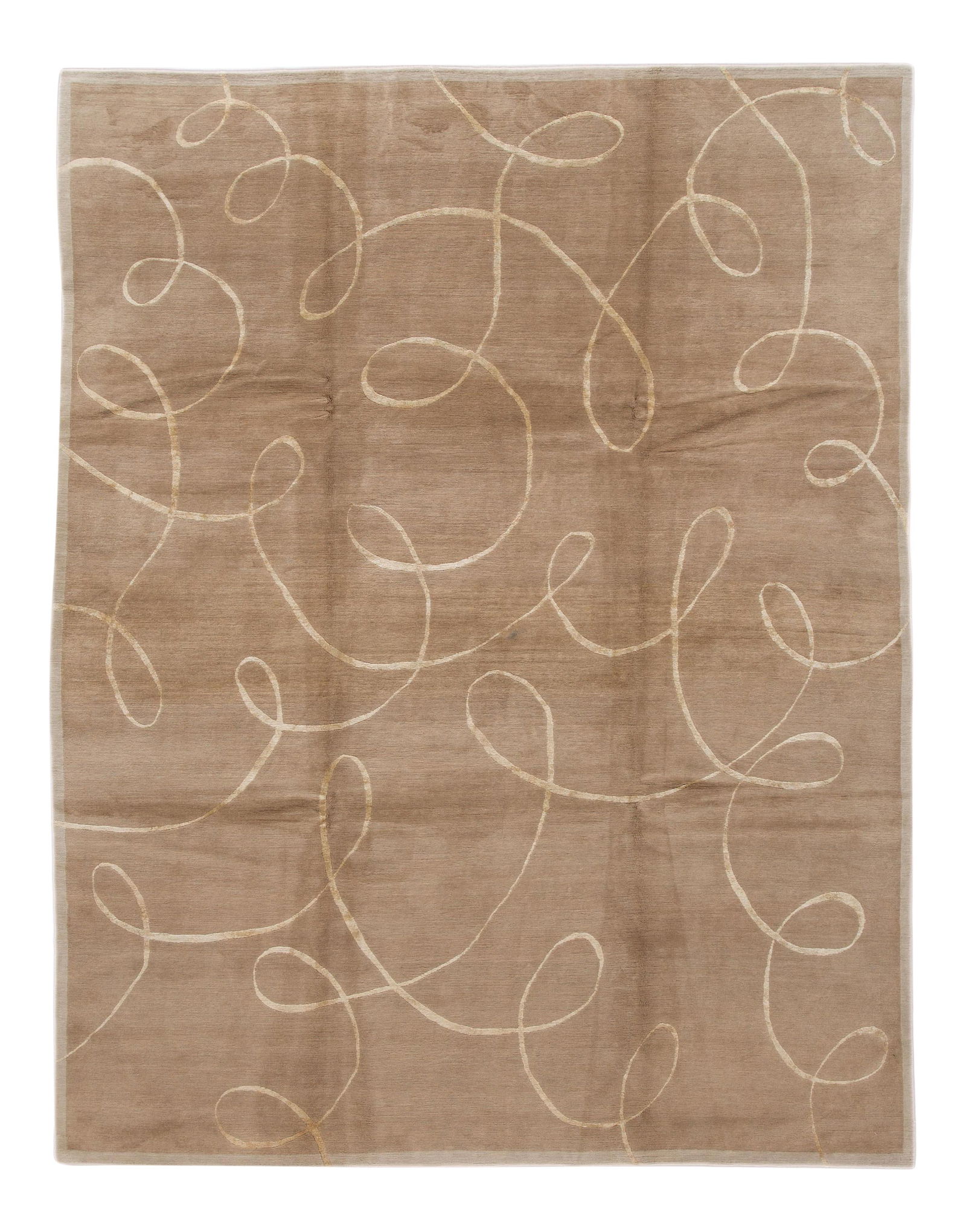 Modern Tibetan Hand-Knotted Wool Rug 9' x 12' Abstract Design: Modern Tibetan Hand-Knotted Wool Rug 9' x 12' Abstract Design This exquisite Modern Tibetan Hand-knotted Wool Rug features a stunning tan field with elegant beige accents, showcasing a captivating all