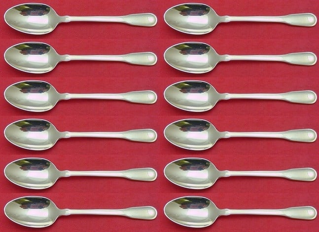 Tiffany & Co Hamilton Gramercy Sterling Silver Teaspoon Set 12 pcs 6": Tiffany & Co Hamilton Gramercy Sterling Silver Teaspoon Set 12 pcs 6" Enhance your dining experience with this exquisite 12-piece teaspoon set by Tiffany & Co., featuring the elegant Hamilton aka Gram