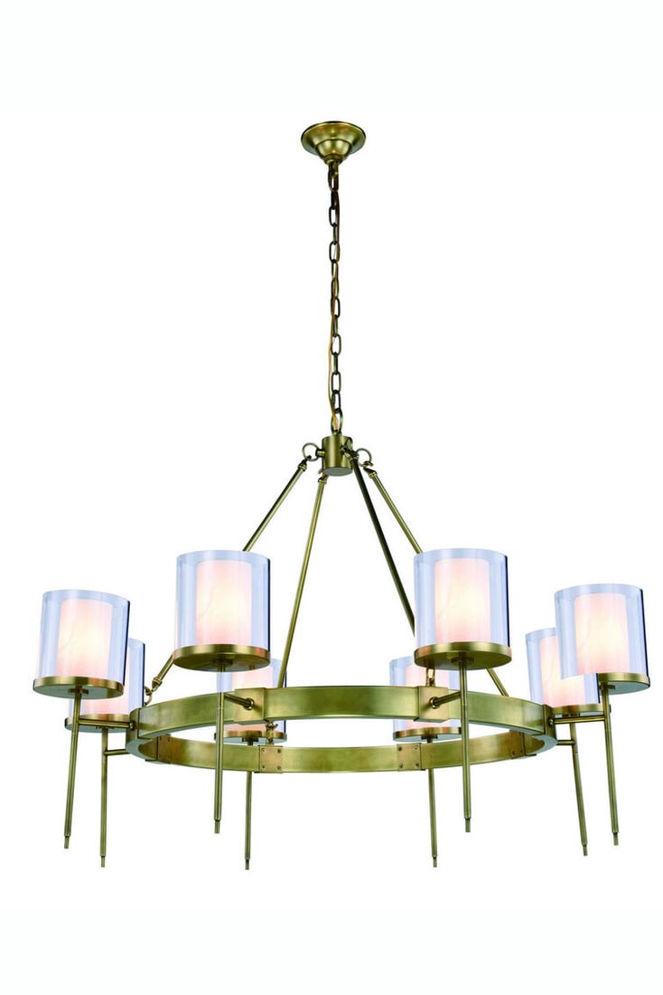 Elegant Bradford 8-Light Chandelier Burnished Brass Glass Shades 45" (1 of 2)