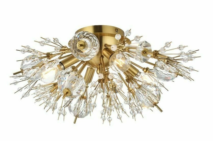 Vera 19 Inch Gold Sputnik Flush Mount Chandelier 4 Light Crystal Glass: Vera 19 Inch Gold Sputnik Flush Mount Chandelier 4 Light Crystal Glass Illuminate your space with this stunning 19-inch Gold Flush Mount Chandelier from the Vera collection. Designed with a modern aes