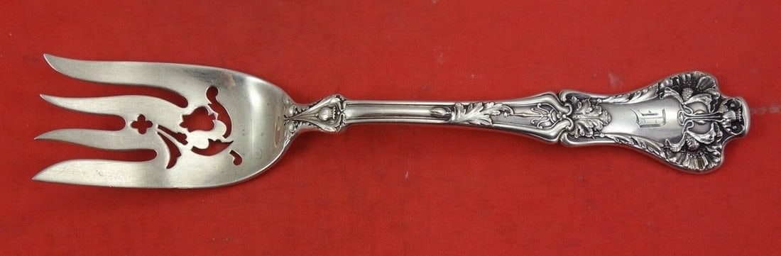 Gorham Patrician Sterling Silver Pierced Cold Meat Fork 8 3/8": Gorham Patrician Sterling Silver Pierced Cold Meat Fork 8 3/8" This exquisite Patrician cold meat fork by Gorham is crafted from high-quality sterling silver, showcasing a beautiful pierced design. Me