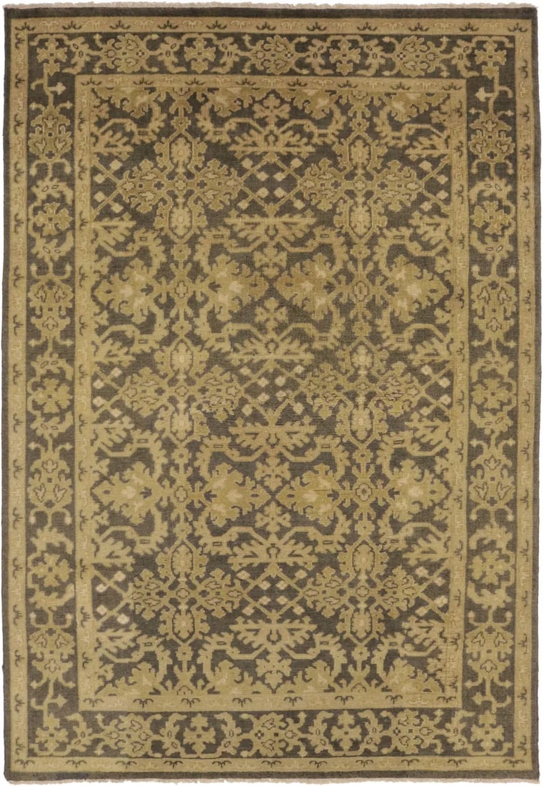 Hand-Knotted Wool Floral Area Rug 6'3" x 9'1" Modern Design: Hand-Knotted Wool Floral Area Rug 6'3" x 9'1" Modern Design Enhance your living space with this exquisite 6'3" x 9'1" hand-knotted wool Oriental rug featuring a beautiful floral design. Crafted in Ind