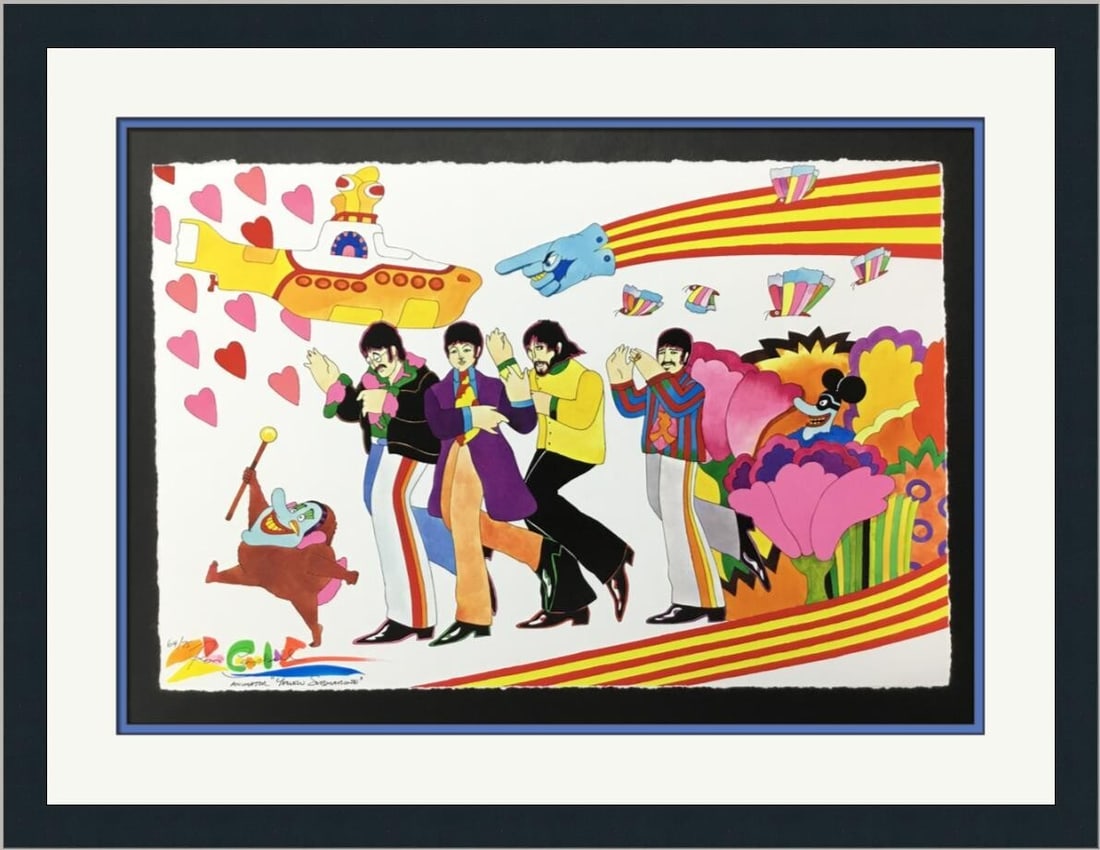 Ron Campbell Signed Limited Edition Beatles Giclee Print Framed: Ron Campbell Signed Limited Edition Beatles Giclee Print Framed This exquisite limited edition giclee print titled "All You Need Is Love" features iconic characters from the Beatles and is framed for