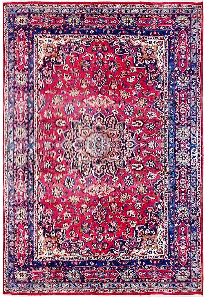 Handcrafted 6'8" x 9'10" Red Persian Mashad Rug: Handcrafted 6'8" x 9'10" Red Persian Mashad Rug Free continental US Shipping This exquisite 6.8 x 9.10 Red Semi-Antique Persian Mashad Rug showcases the artistry of talented Persian artisans. Handcraf