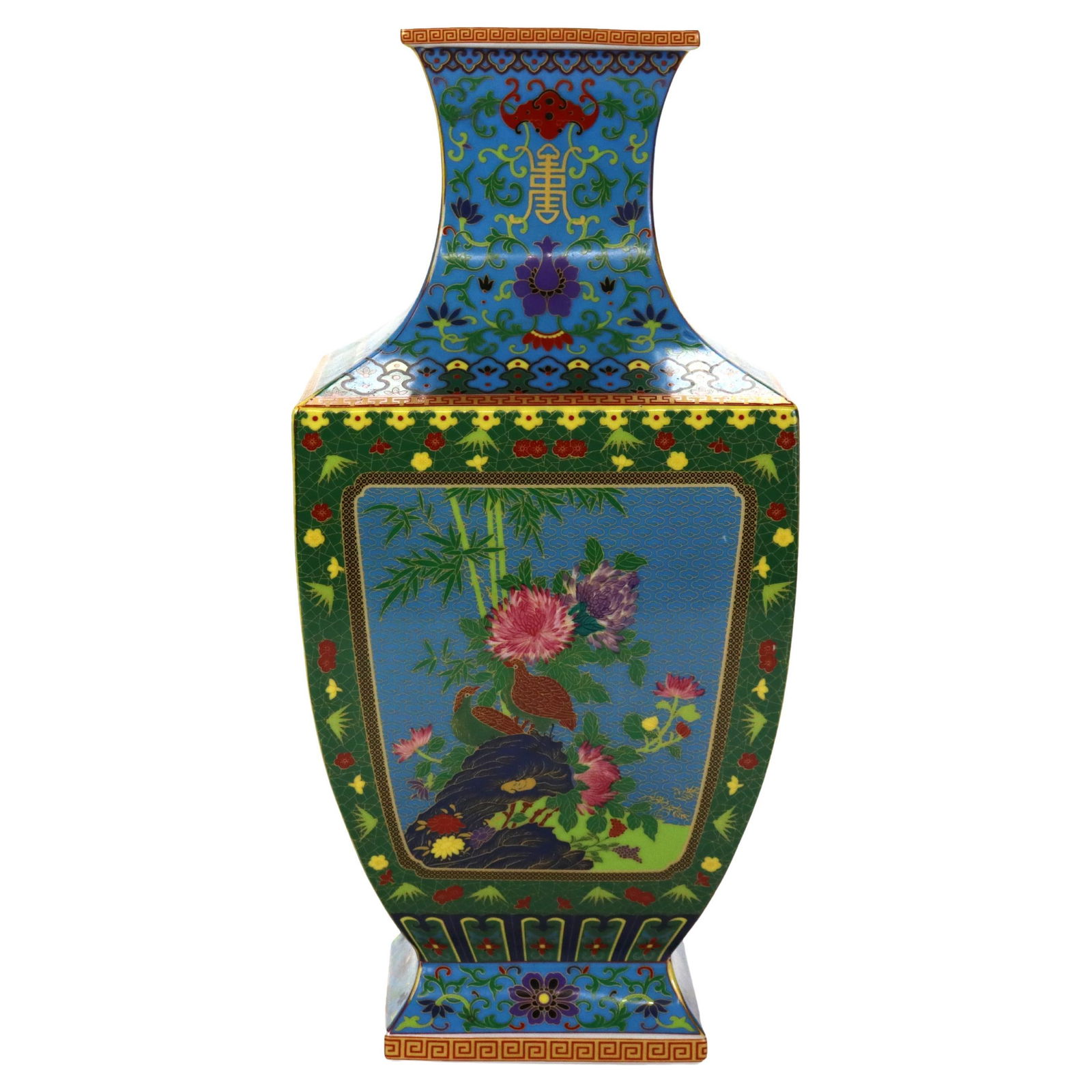 Signed Vintage Chinese Enameled Porcelain Garden Vase Floral Design: Signed Vintage Chinese Enameled Porcelain Garden Vase Floral Design This exquisite vintage Chinese enameled porcelain garden vase stands at 17.5 inches tall and features a captivating floral pattern.