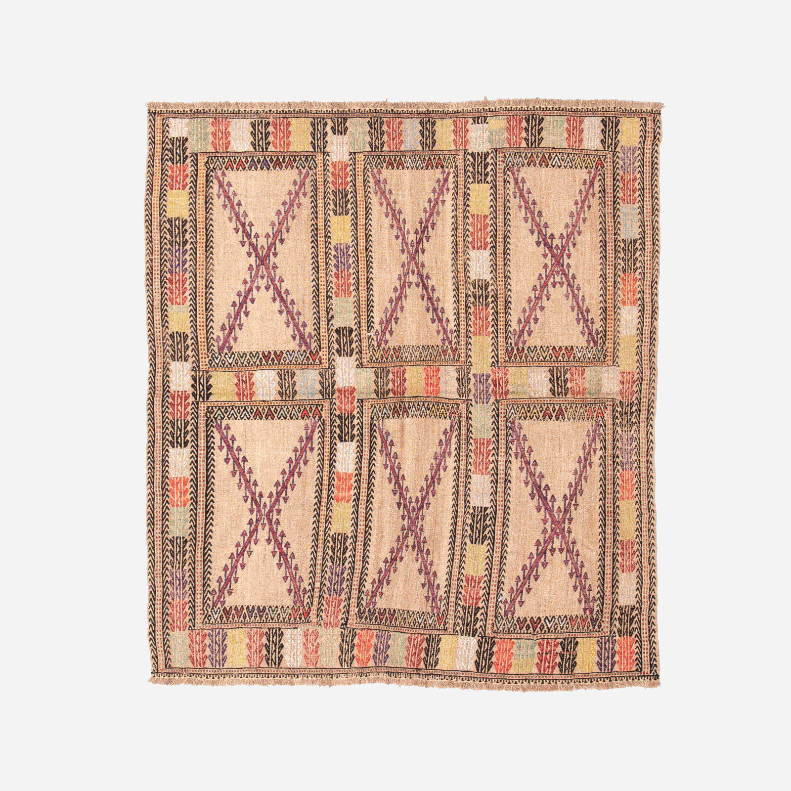 Authentic Handmade Cicim Wool Kilim 54.3 x 60.6 Inches: Authentic Handmade Cicim Wool Kilim 54.3 x 60.6 Inches Discover the charm of this Authentic Handmade Cicim, expertly crafted from high-quality wool on a wool foundation. This beautiful kilim features