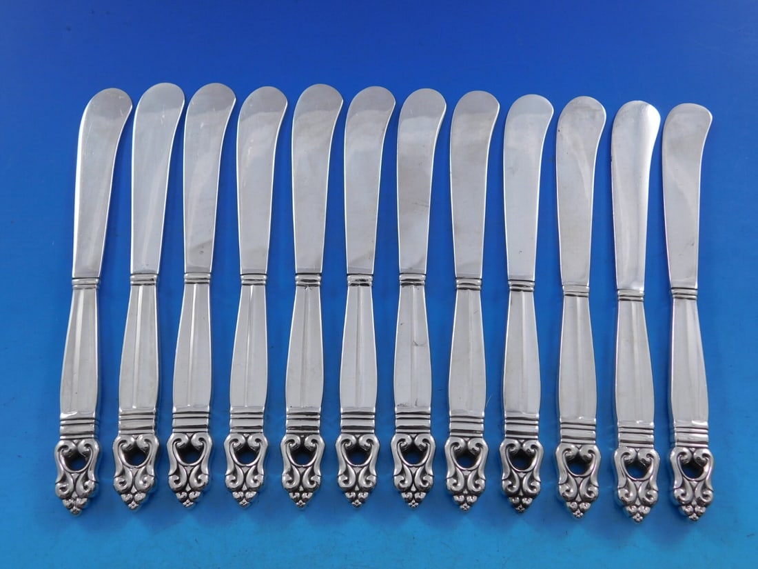 Set of 12 Royal Danish Sterling Silver Butter Spreaders by International: Set of 12 Royal Danish Sterling Silver Butter Spreaders by International Enhance your dining experience with this exquisite set of 12 butter spreaders from the Royal Danish pattern by International St