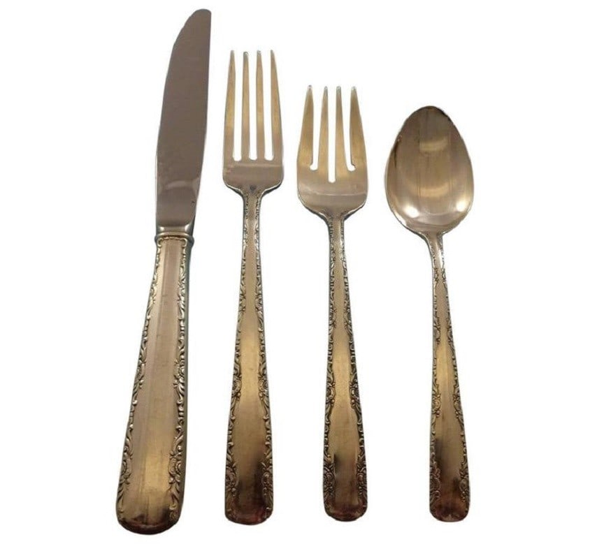 Gorham Camellia Sterling Silver Flatware Set 24 Pieces Service for 6: Gorham Camellia Sterling Silver Flatware Set 24 Pieces Service for 6 Elevate your dining experience with the Camellia by Gorham Sterling Silver Flatware Set, designed for six and comprising a total of