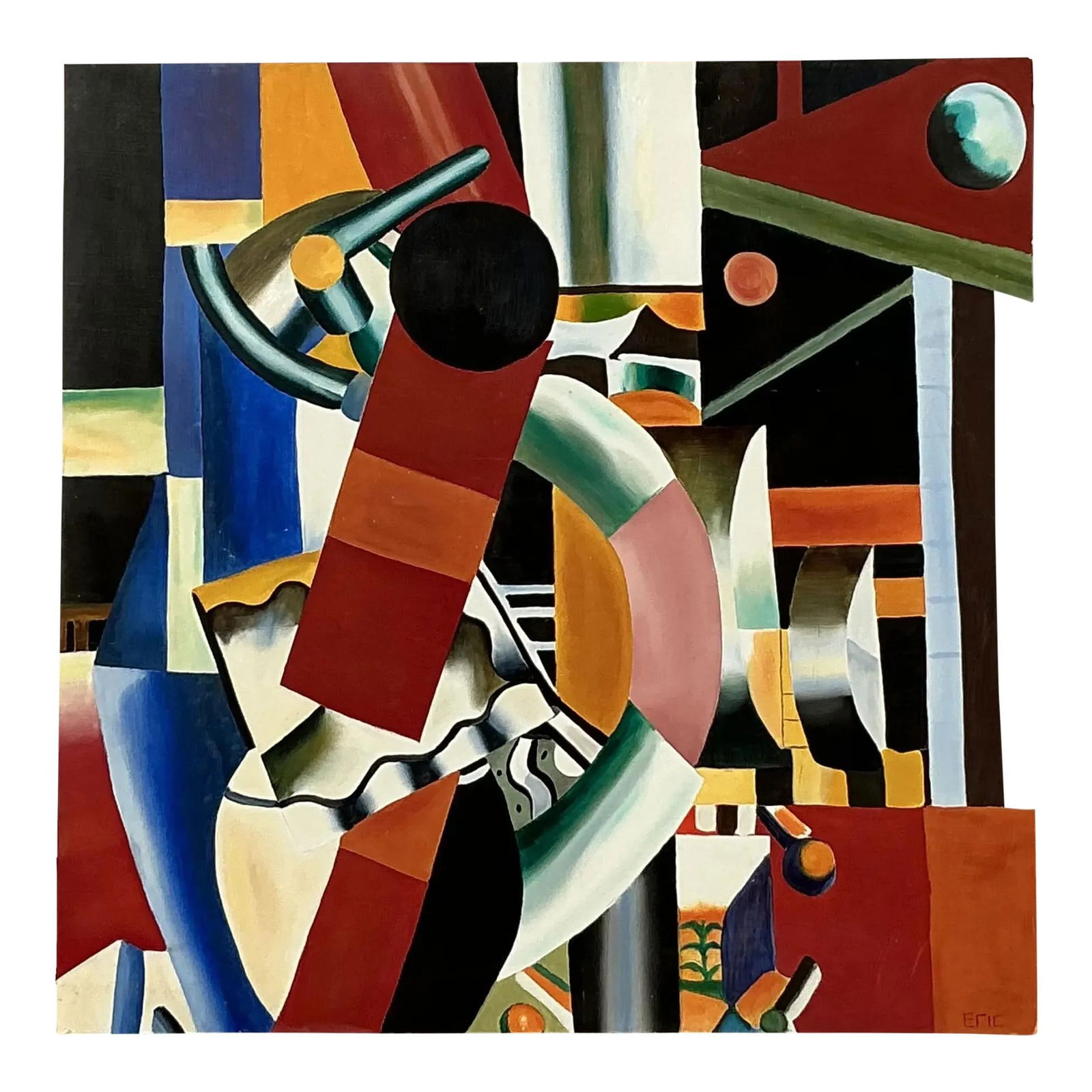 Vintage Boho Oil Painting on Board in Legere Style 48x48 Red: Vintage Boho Oil Painting on Board in Legere Style 48x48 Red This vintage Boho original oil painting on board showcases the vibrant style reminiscent of Legere. The artwork features a captivating blen