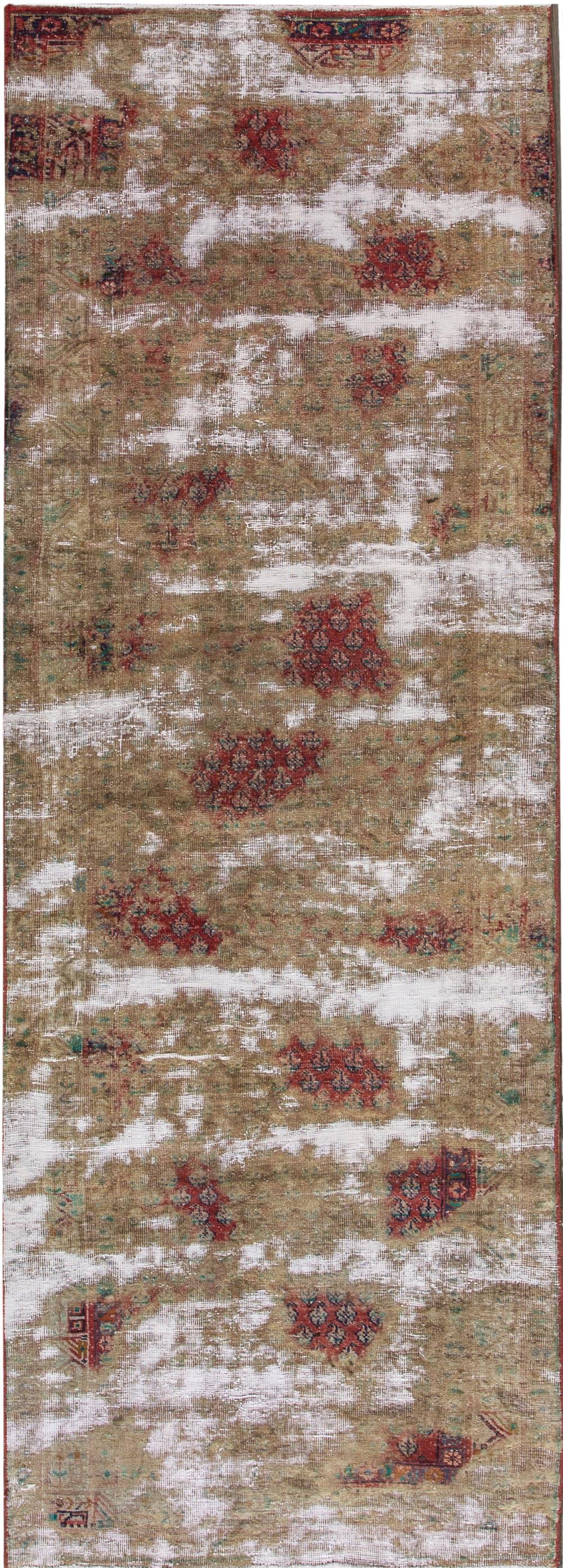 Mid 20th Century Distressed Tabriz Wool Runner Rug 3'6 x 10'3: Mid 20th Century Distressed Tabriz Wool Runner Rug 3'6 x 10'3 This exquisite Mid 20th Century Vintage Distressed Tabriz Wool Runner Rug showcases a captivating rust field adorned with blue accents, cr