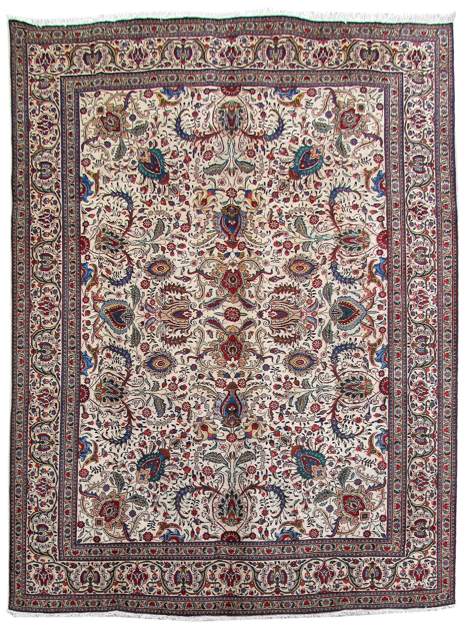 Handcrafted Ivory Persian Tabriz Rug 9'9 x 13'2 Timeless Design: Handcrafted Ivory Persian Tabriz Rug 9'9 x 13'2 Timeless Design Free continental US Shipping Enhance your home decor with this exquisite Ivory Persian Tabriz Rug, measuring 9' 9" x 13' 2". Handcrafted