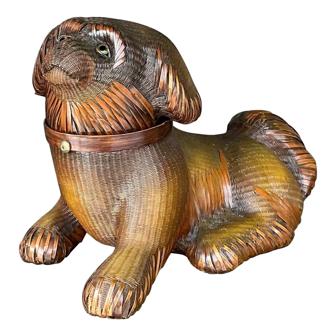 Charming Vintage Shanghai Woven Dog with Hidden Compartment: Charming Vintage Shanghai Woven Dog with Hidden Compartment Add a whimsical touch to your home decor with this vintage Shanghai weave dog. Handcrafted from natural woven materials, this charming piece