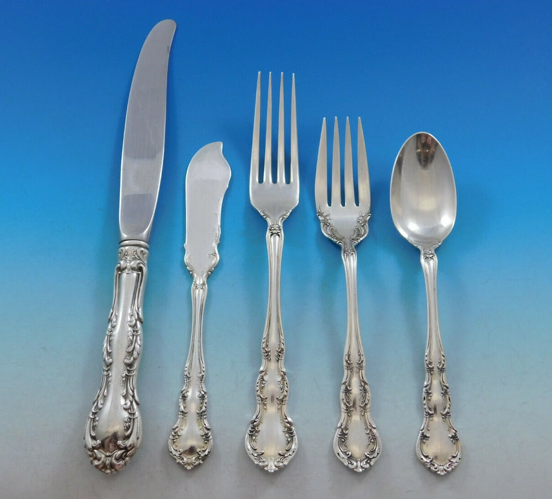 Wallace Old Atlanta Sterling Silver Flatware Set for 8 - 46 Pieces with Storage Chest: Wallace Old Atlanta Sterling Silver Flatware Set for 8 - 46 Pieces with Storage Chest This exquisite Old Atlanta Sterling Silver Flatware Set by Wallace is designed to serve 8 people, encompassing a t