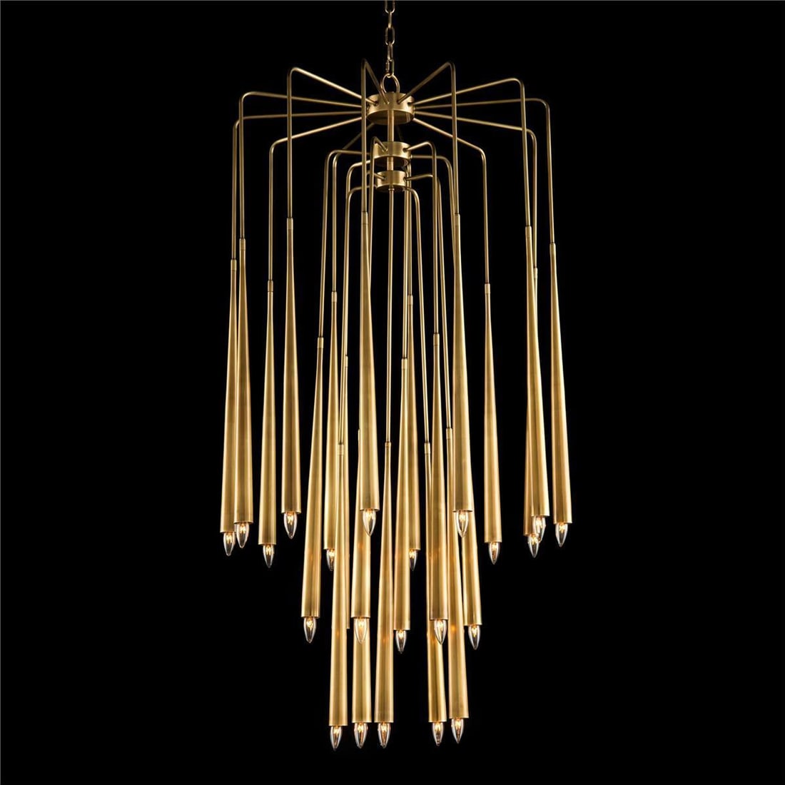 John-Richard Hans Brass Chandelier 23-Light Cascade UL-Listed: John-Richard Hans Brass Chandelier 23-Light Cascade UL-Listed Illuminate your luxurious spaces with this exquisite Traditional Brass Chandelier. Designed in a stunning cascade shape, this chandelier b
