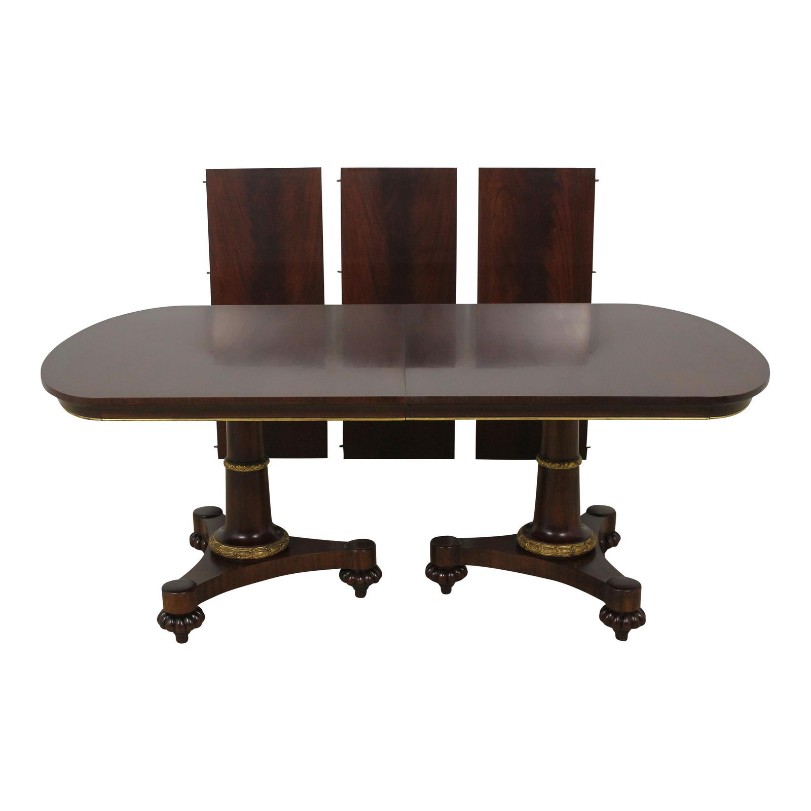John Widdicomb Neoclassical Mahogany Dining Table with 3 Leaves: John Widdicomb Neoclassical Mahogany Dining Table with 3 Leaves This exquisite John Widdicomb Neoclassical Mahogany Pedestal Dining Room Table showcases high-quality construction and elegant design. C