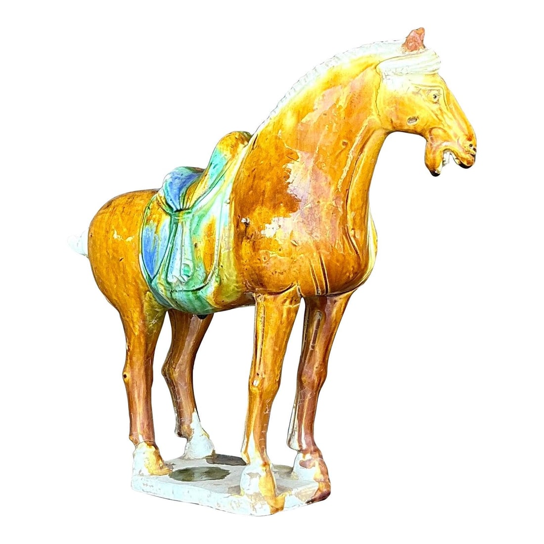 Vintage Asian Temple Horse Ceramic Sculpture Goldenrod 10.5"W: Vintage Asian Temple Horse Ceramic Sculpture Goldenrod 10.5"W This Vintage Asian Temple Horse celebrates the spirit of ancient artistry with its exquisite craftsmanship and intricate detailing. The sc
